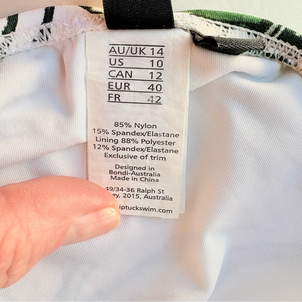 Niptuck Swimsuit One Piece Green Gold Tropical Leaf Padded Ruched Lined Size 10 - Picture 9 of 16